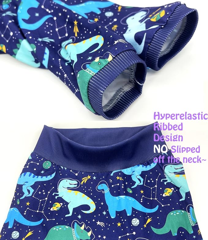 Dog Navy T Shirts with Universe Dinosaur Pattern Printed Pet Shirt Softable Pajamas for Large Dogs (L, Navy)