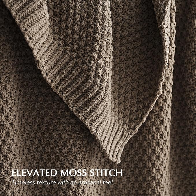 EVERGRACEHOME Chunky Chenille Knit Throw Blanket, 108x92, Mocha Brown | Sculpted Moss Stitch, Chic Modern Farmhouse, All-Season Warmth, OEKO-TEX® Certified, Oversized King for Couch, Bed, Sofa