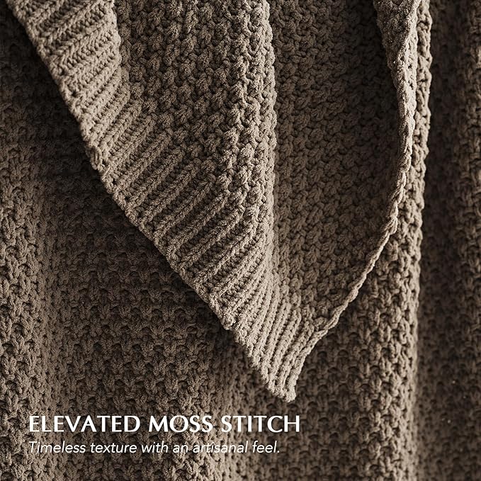 EVERGRACEHOME Chunky Chenille Knit Throw Blanket, 90 x 90, Mocha Brown | Sculpted Moss Stitch, Chic Modern Farmhouse, All-Season Warmth, OEKO-TEX® Certified, Oversized Queen for Couch, Bed, Sofa