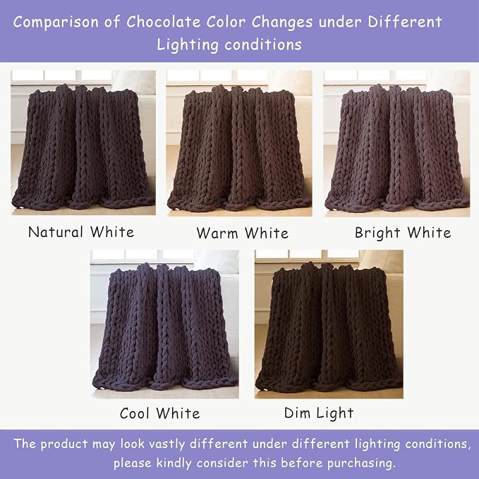 Bigacogo Chunky Knit Throw Blanket for Couch, 40x40 inches, Chocolate | Hand Knit with Jumbo Chenille, Soft Breathable Cable Knit for Sofa Bed Living Room, Machine Washable, Gift for Mom Friend