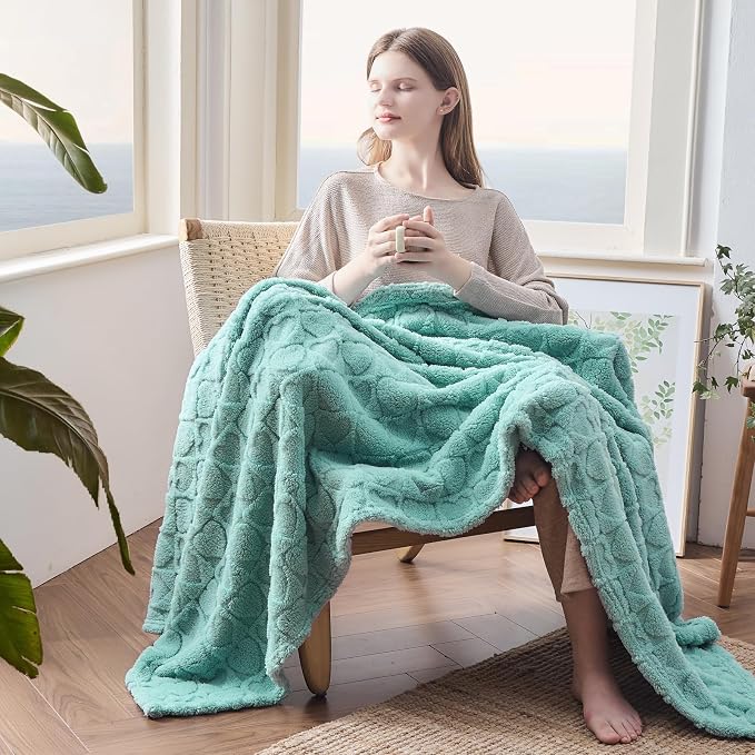 NEWCOSPLAY 3D Heart Checkered Flannel Twin Blanket, Sage Green, 60"x80" | Super Soft Cute Lightweight Decorative Premium Silky Fleece Blanket for Couch Sofa Bed, Gift for Women Men, All Season Use