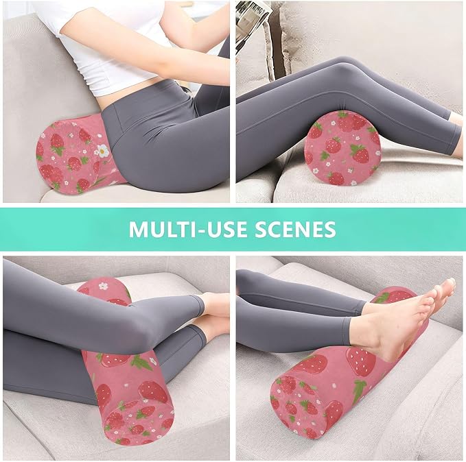 Neck Roll Pillow Bolster Pillows Round Health Memory Foam Long Cervical Cylinder Body Removable Washable Cover Bed Legs Back Yoga Pink Strawberry
