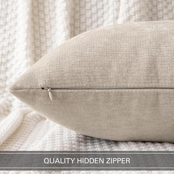 MIULEE Pack of 2 Beige Decorative Pillow Covers 18x18 Inch | Soft Chenille Couch Throw Pillows Farmhouse Cushion Covers for Home Decor Sofa Bedroom Living Room