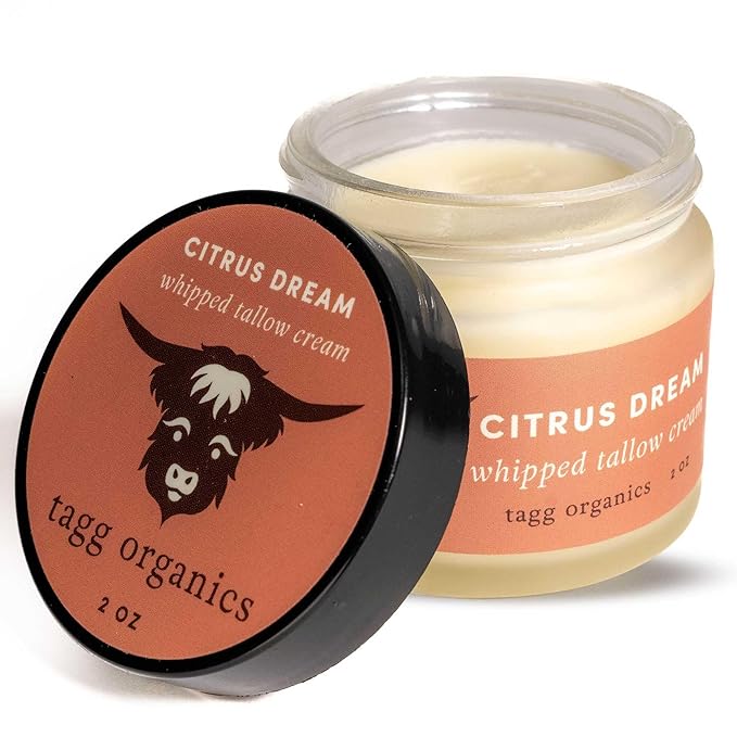 Whipped Tallow Cream for Skin - 100% Organic & Chemical-Free - Deep, Long-Lasting Hydration & Nourishment for Dry & Sensitive Skin (Citrus Dream 2oz)