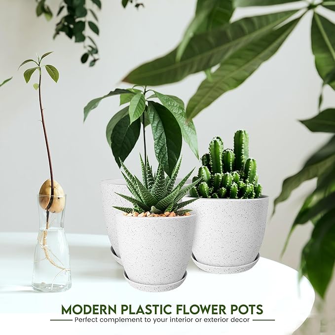Plant Pots Indoor with Drainage 10 Pack Multi-Size Planters Set Spotty Grey | Drainage holes included Multiple sizes 7/6.6/6/5.3/4.8 In Indoor plants and flowers Durable plastic construction