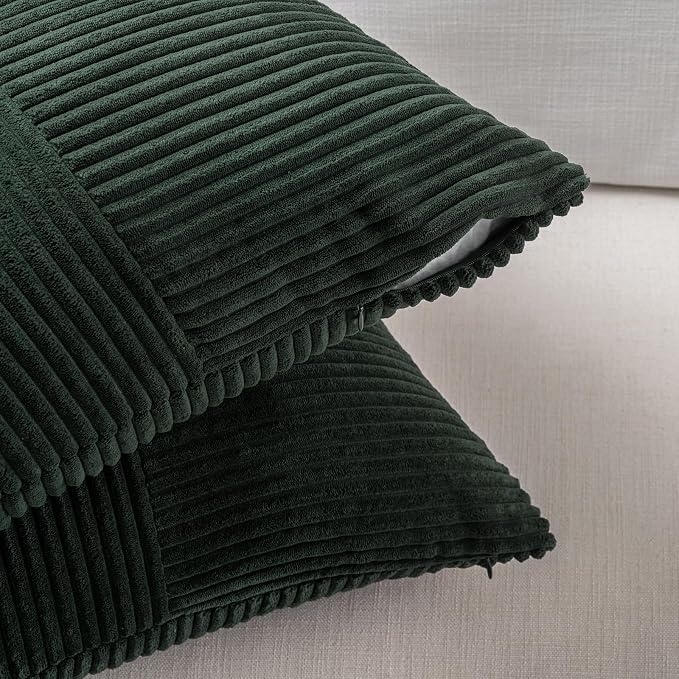 Fancy Homi Set of 1 Dark Green Boho Long Lumbar Body Decorative Throw Pillow Cover 21x54 Inch for Bed Couch Bedroom Bench, Soft Patchwork Corduroy Textured Pillow Case, Rustic Farmhouse Room Decor