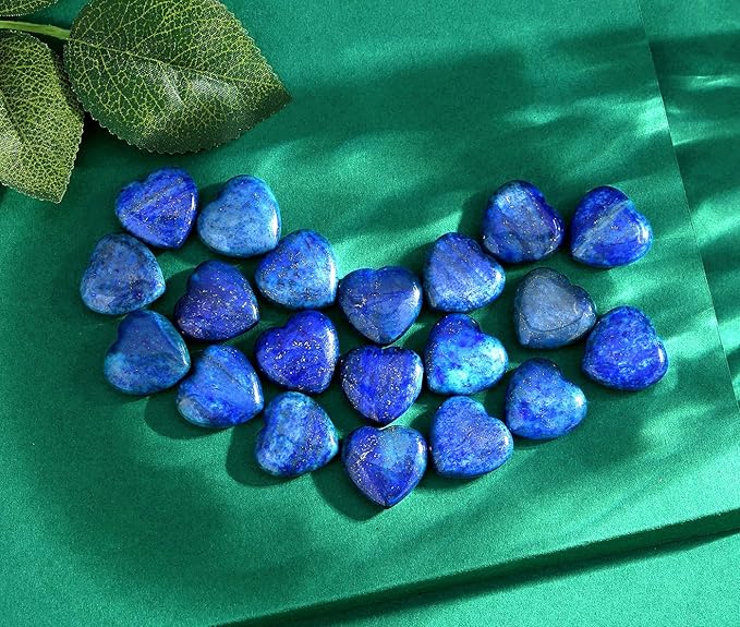 QINJIEJIE 20PCS Lapis Lazuli Heart Stones Crystals Bulk Love Shaped Worry Stone Heart Rock Pocket Gemstones Polished Palm Gems Crystal Reiki Balancing Wholesale Cute Stone Decor Gift