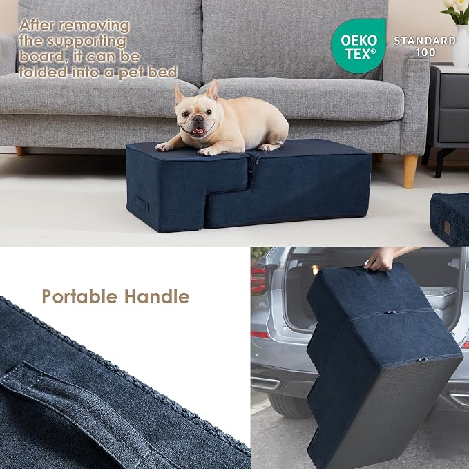 EHEYCIGA Dog Stairs for Bed 18" H, 4-Step Dog Steps for High Bed, Navy | Pet Steps for Small Dogs and Cats, Non-Slip Balanced Pet Ramp Indoor