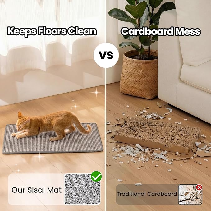 Conlun Cat Scratcher Mat,Natural Sisal Cat Scratch Pad,Horizontal Floor Cat Scratching Pads Rug for Indoor Cats Grinding Claws Nails,Cat Furniture Protector for Couch & Carpets & Sofas | High-density Sisal Cat Scratching Pad Rug, No Fraying, Mess-free,...