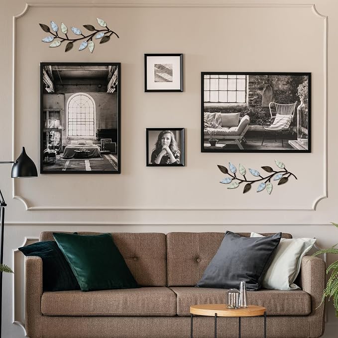 Zhengmy 2 Pcs Metal Leaf Wall Art Vine Branch Decor,Pastel Colors | Olive Branch Metal Decor for Living Room Hallway, Symmetrical Leaf Pair for Doorway Entryway, Lightweight Hanging Art Design