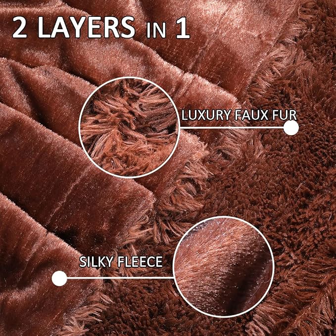 YUSOKI Long Faux Fur Throw Blanket, Brown,50" x 60" | Ultra Soft, Lightweight for All Season Use, stays fluffy after repeated washes, Perfect Gifts, Machine Washable