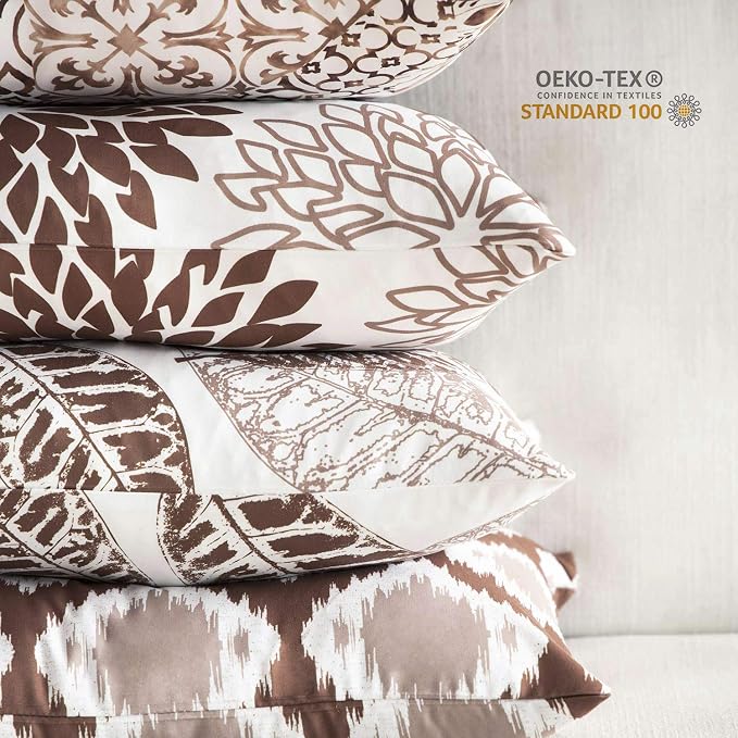Phantoscope Set of 4 New Living Series Leaf Geometric Caramel Throw Decorative Pillow Cover Cushion Cover 18 x 18 inches 45 x 45 cm