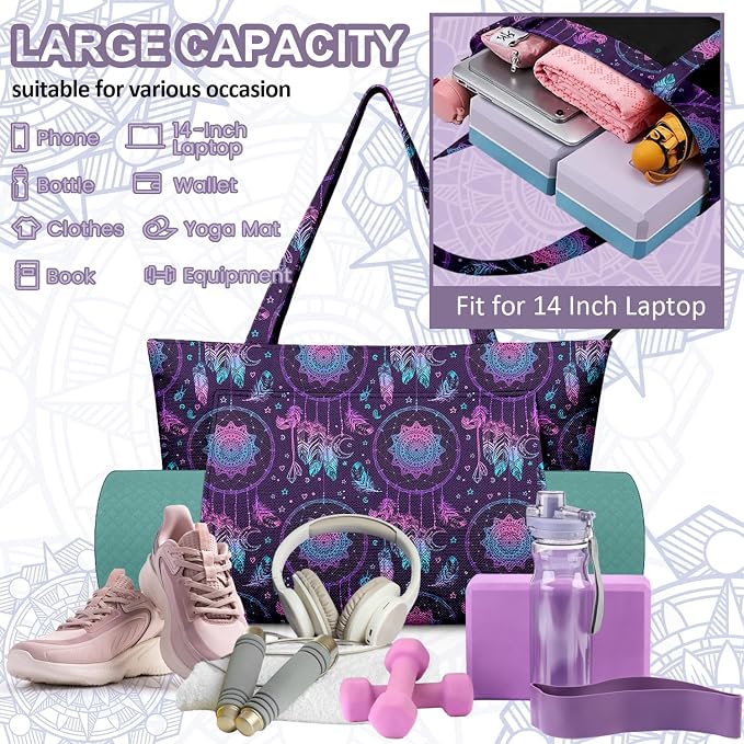Yoga Bag for Women, Large Canvas Yoga Mat Tote Bag with Yoga Mat Carrier - Large Mat Pocket Fitness Tote for Pilates, Gym, Travel, Office & Beach