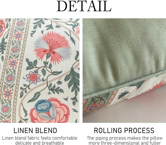 French Linen Rectangle Throw Pillow Cover,Set of 2,20"x12"-Daffy B | Designer French Elegant Pillow Cover,Concealed Zipper Design,Floral Pattern,Sofa,Bedroom,Living Room,Lounge Chairs