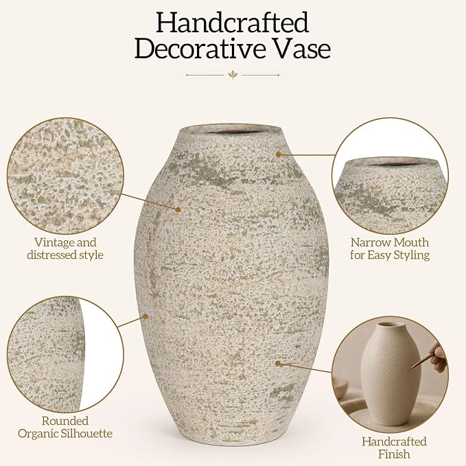 Cream Ceramic Flower Vase Speckled Bubble Glaze Home Decor | 7.08 Inch Rustic Table Vase, Decorative Ornament for Living Room,Office,Wedding,Birthday