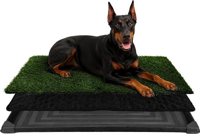 PETMAKER Reusable 3-Layer Large Dog Grass Pad with Tray, 46.75” x 28.25” | Dog Litter Box for Indoor and Outdoor Use, Easy to Clean Washable Pet Turf Artificial Grass Pad for Puppy Potty Training