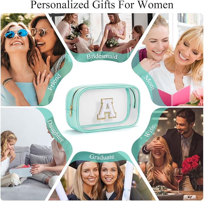 YOOLIFE Initial Make Up Bag Travel Toiletry Bag, Clear Makeup Bag Preppy Cosmetic Bags Organizer Travel Essentials Gifts for Women Teen Girlfriend Teacher Mom Birthday Mothers Day Gifts Blue S