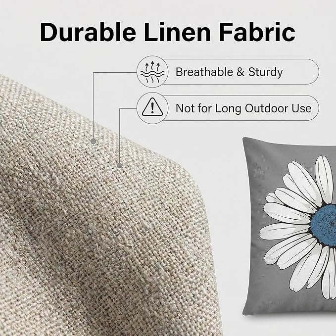 COMMINY Navy Blue Orange Pillow Covers 20x20 Set 6 Farmhouse Throw Cover | Daisy Dhalia flower, Large Throw Pillow Size, Breathable Linen, Bedroom Accent Couch Sofa Spring Summer Decor