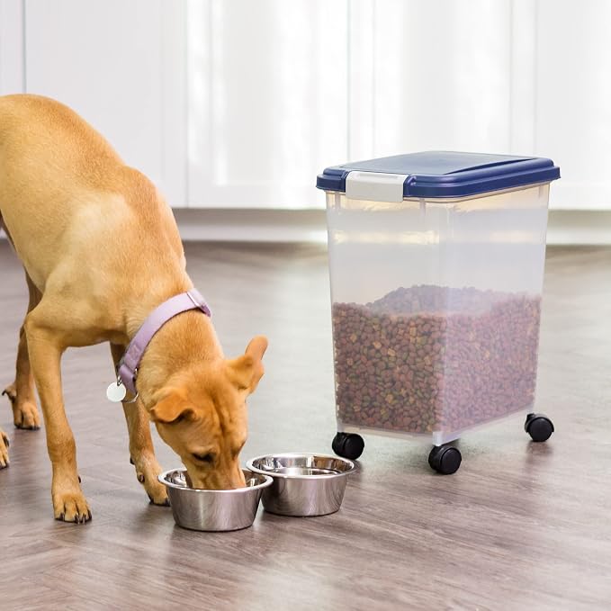 IRIS USA Dog Food Storage Container, Up to 30 lbs, Navy, Made in USA