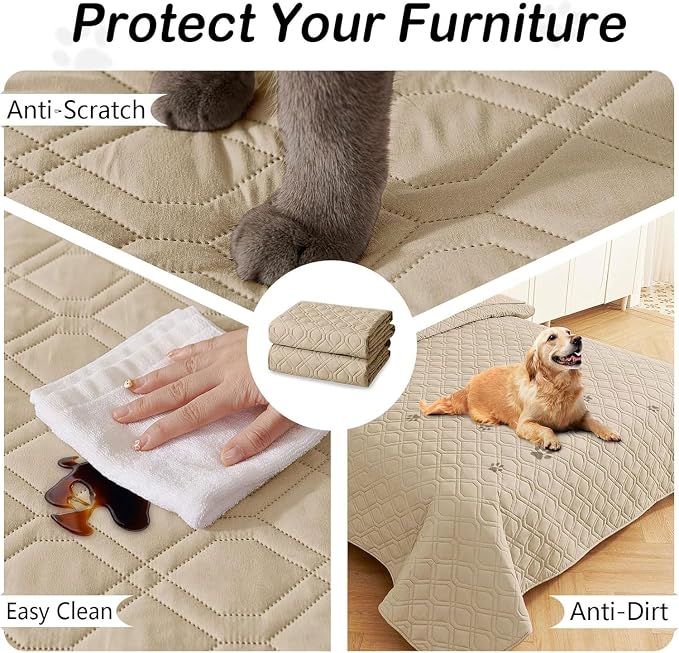 Waterproof Dog Bed Blanket - Soft Pet Blanket & Sofa Cover for Dogs | Reversible Washable Furniture Protector, Couch Covers for Pets (52x82 Inch, Taupe/Taupe)