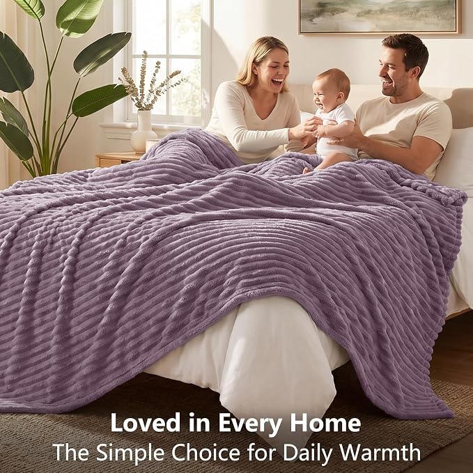 Dusty Purple Throw Blanket for Couch & Bed, 50 x 60 Inch | 300GSM Ribbed Fleece Blanket, Soft, Cozy & Lightweight, OEKO-TEX Certified, All-Season Use for Travel, Dorm & Home Decor