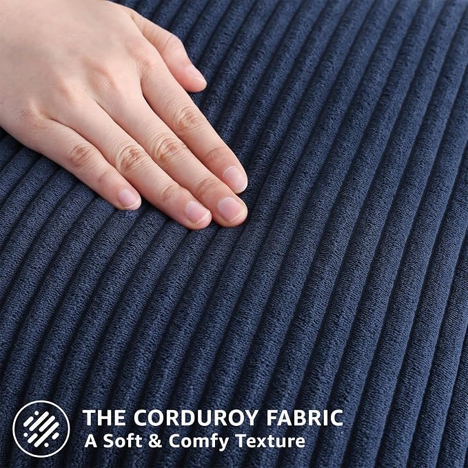 Mecatny Corduroy Decorative Throw Pillow Covers 18x18 Set of 2 Deep Blue | Soft Striped Texture, Hidden Zipper Design, Neutral Boho Square Pillow Cases for Sofa Couch Living Room Bedroom, Home Décor