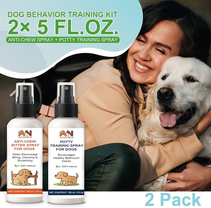 2-Pack Dog Behavior Training Kit, No Chew Spray & Potty Training Spray | 2×150ml Behavior Correction Set for Puppies & Adult Dogs – Safe & Natural Indoor/Outdoor Training Aid, Dog Behavior Spray