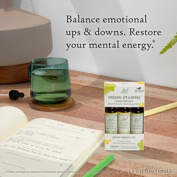 Bach Original Flower Remedies, Emotional Ups & Downs Trio Kit, for Mental Energy (Non-Alcohol Formula), Natural Homeopathic Flower Essence, Vegan, 3 x 10mL Droppers