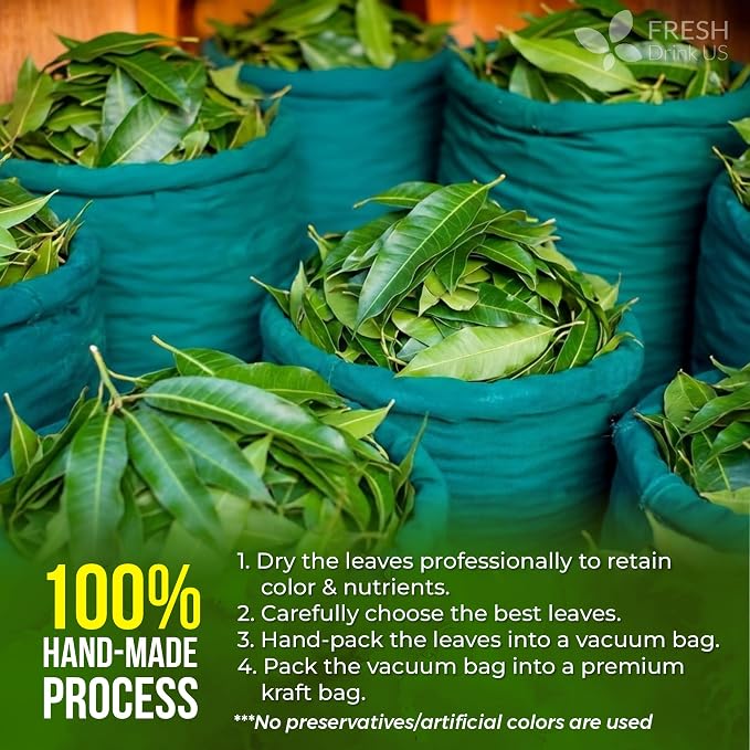 FreshDrinkUS, 8 oz Premium Dried Mango Leaves (Mangifera indica) – Cut & Sifted Loose Leaf for Herbal Tea – Natural Botanical Leaves for Hot & Iced Infusions – Non-GMO, No Additives, Resealable Pouch