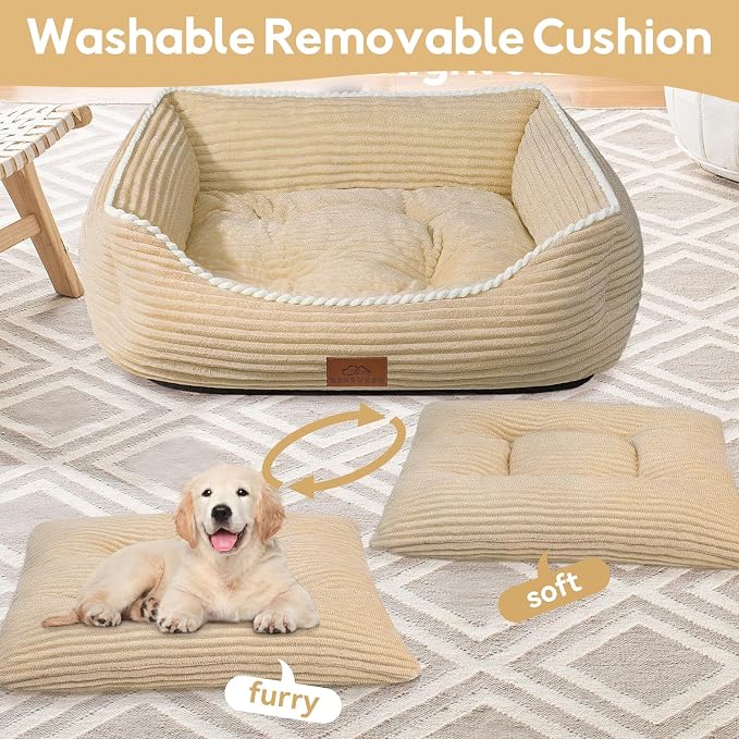 Zerbuger 25in Coffee Rectangle Cat Dog Bed Machine Washable Sleeping Sofa | for Large Medium Small Pets Indoor Outdoor, Non-Slip Bottom Soft Puppy Bed Durable Orthopedic Calming Pet Cuddler