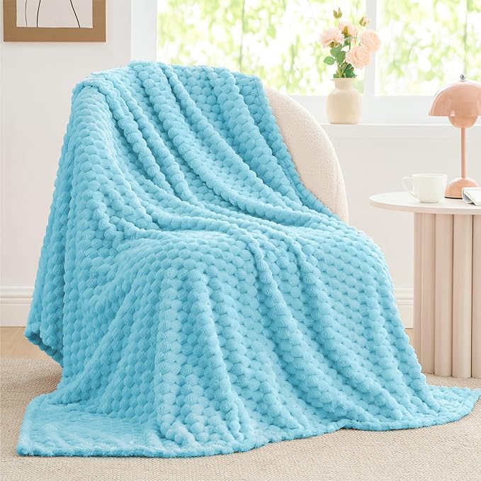 BEDELITE Light Blue Throw Blanket for Couch, Soft Gifts for Women, 50 * 60 | 3D Jacquard Decorative Fleece Blanket, Super Soft Plush Throws, Cute Birthday Gift for Women & Men, Suitable for All Seasons