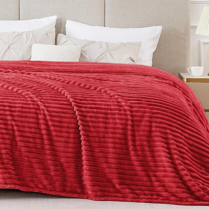 BEDELITE 3D Ribbed Jacquard Red King Size Blankets for Bed, 108x90 Inch | Soft Warm Decorative Fluffy Blanket, Cozy Fuzzy Lightweight Plush Fleece Throw Blankets for Bed, Room Decor, Gift for Women