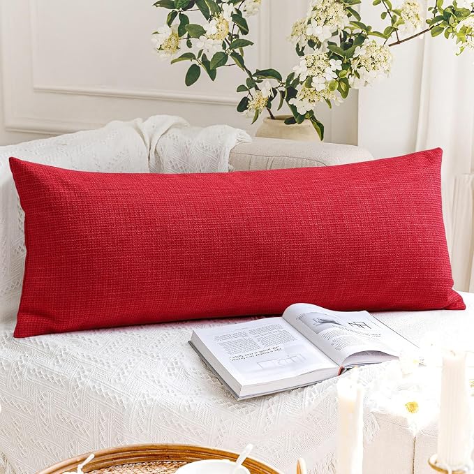 OTOSTAR Linen Throw Pillow Cover Set of 1 Decorative Long Lumbar Pillowcase Rectangle Cushion Cover 14x36 Inch for Home Decor Sofa Bedroom Car 35 x 90CM Red