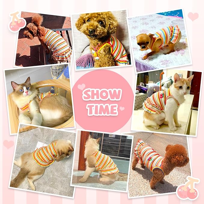 Cute Small Dog Dress Girl Female Dog Clothes Spring Summer Pet Puppy Cats Striped Dress Outfits for Shih Tzu Yorkies Chihuahua Maltese(Cherry Orange,XX-Large)