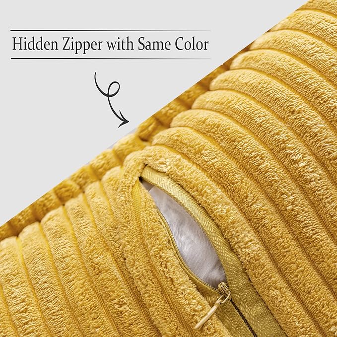 MIULEE Decorative Throw Pillow Covers for Couch 18x18 Inch Mustard Yellow | Boho Broadside Striped Patchwork Pillow Covers, Soft Corduroy Cushion Cases, For Sofa Bed Livingroom Home Decor