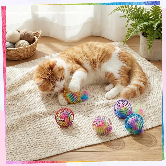 Jecery 5 Pcs Cat Toys Spring,Monster,Rainbow Color