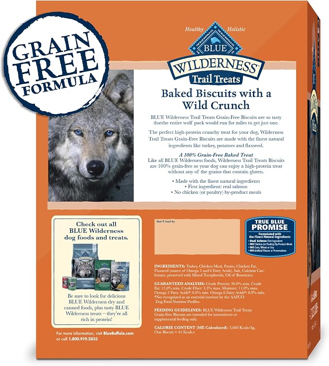 Blue Buffalo Wilderness Trail Treats Crunchy Dog Biscuits Grain-Free and High-Protein Dog Treats, Turkey Recipe 36-oz Box (Pack of 3)