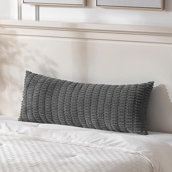 Fancy Homi Decorative Throw Pillow Covers for Bed Couch Bedroom Bench, Soft Corduroy Solid Pillow Case, Rustic Farmhouse Boho Room Decor,36" x 14" (Pack of 1),Dark Gray