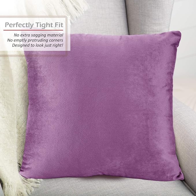 Throw Pillow Inserts Pack of 2 with Velvet Soft Solid Decorative Square Throw Pillow Covers Set for Sofa Couch Car Bedroom, 18X18 Throw Pillows Inserts with 16x16 Washable Cushion Covers, Lavender
