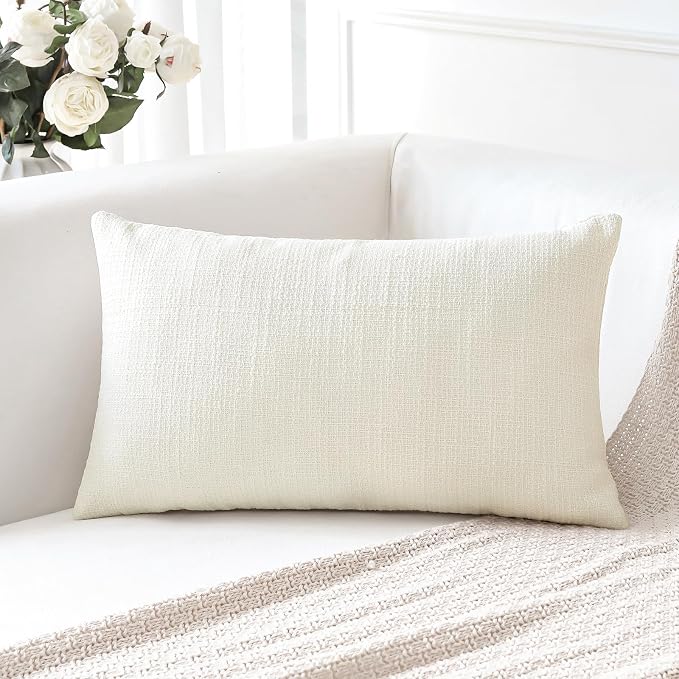 OTOSTAR Linen Throw Pillow Cover Set of 1 Decorative Lumbar Pillowcases Cushion Covers 12x20 Inch for Home Decor Sofa Bedroom Car 30 x 50CM Cream Beige