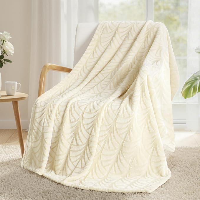 Whale Flotilla Soft Flannel Fleece Throw Blanket for Couch, Ivory | Cozy Lightweight Breathable Velvet Sofa Throws, Plush Fluffy Vintage Pattern Decorative Blanket for Bed, All Season, 50"x60"