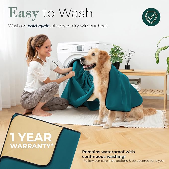 Waterproof Blanket for Bed & Couch Protection, Blue/Beige, 80"x90" | High-Density Heavy-Duty Material – Ultra-Soft & Durable Soft Fleece, Leakproof, Reversible, Silent No-Crinkle Design