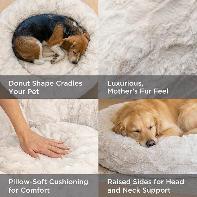 Best Friends by Sheri Original Calming Donut Dog Bed, Mink Gray, 30" | Machine-Washable Cover, Lux Faux Fur, Orthopedic Support, Sense of Security, Water-Resistant Base, Medium Dogs Up to 45 lbs