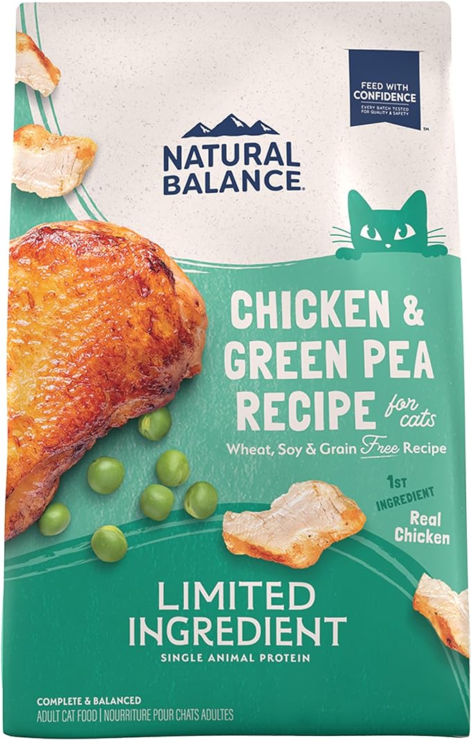 Natural Balance Limited Ingredient Cat Food, Chicken & Green Pea, 4 lb | Grain-Free, Soy-Free, and Corn-Free Dry Cat Food, Balanced Nutrition for Adult Cats, Single Animal Protein