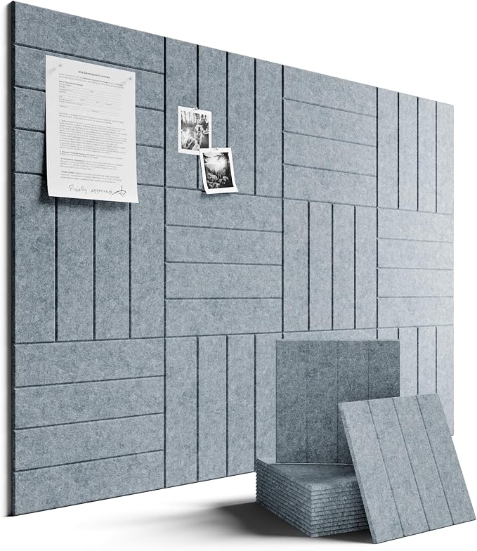 Fluxynara Felt Bulletin Board & Cork Board Alternative, Blue Gray | 48" x 36" Pin board, Removable Adhesive Tabs, Easy Install Without Wall Damage, For Home Office Decor