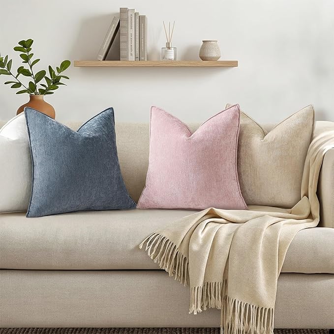 decorUhome Chenille Dark Grey Velvet Throw Pillow Covers 18x18 Set of 2 | Fall Soft Couch Decorative Modern Farmhouse Pillow Cases with Elegant Design for Sofa Bed Living Room Home Decor