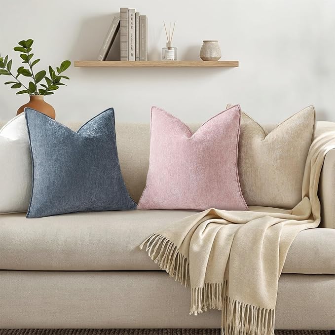 decorUhome Chenille Dark Grey Velvet Throw Pillow Covers 20x20 Set of 2 | Fall Soft Couch Decorative Modern Farmhouse Pillow Cases with Elegant Design for Sofa Bed Living Room Home Decor
