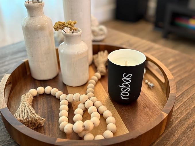 rosbas Palo Santo Soy Wax Candle - 8 oz in Ceramic Jar - Boxed - Clean Burning for Energy Cleansing - Black - Made in USA