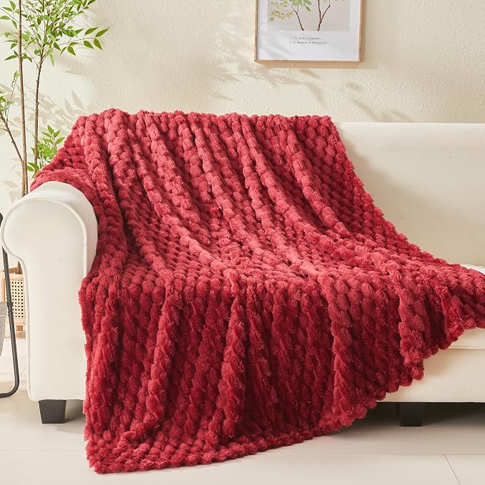 NEWCOSPLAY Fleece Clouds Cozy Twin Blanket for Couch, Red, 60"x80" | Premium Silky Flannel Blanket, Soft Lightweight Fluffy Throw Blanket for Bed Sofa Decor, Gift for All Season Use
