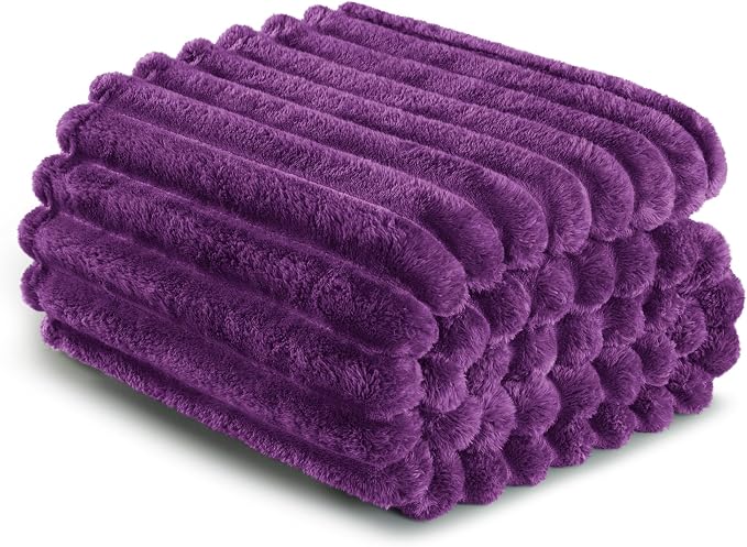 Exclusivo Mezcla Striped Twin Size Fleece Blanket for Bed, Couch, 60"x80" | Soft Breathable Cozy Bed Blankets, Lightweight Plush Fluffy Fuzzy Jacquard Decorative Blankets